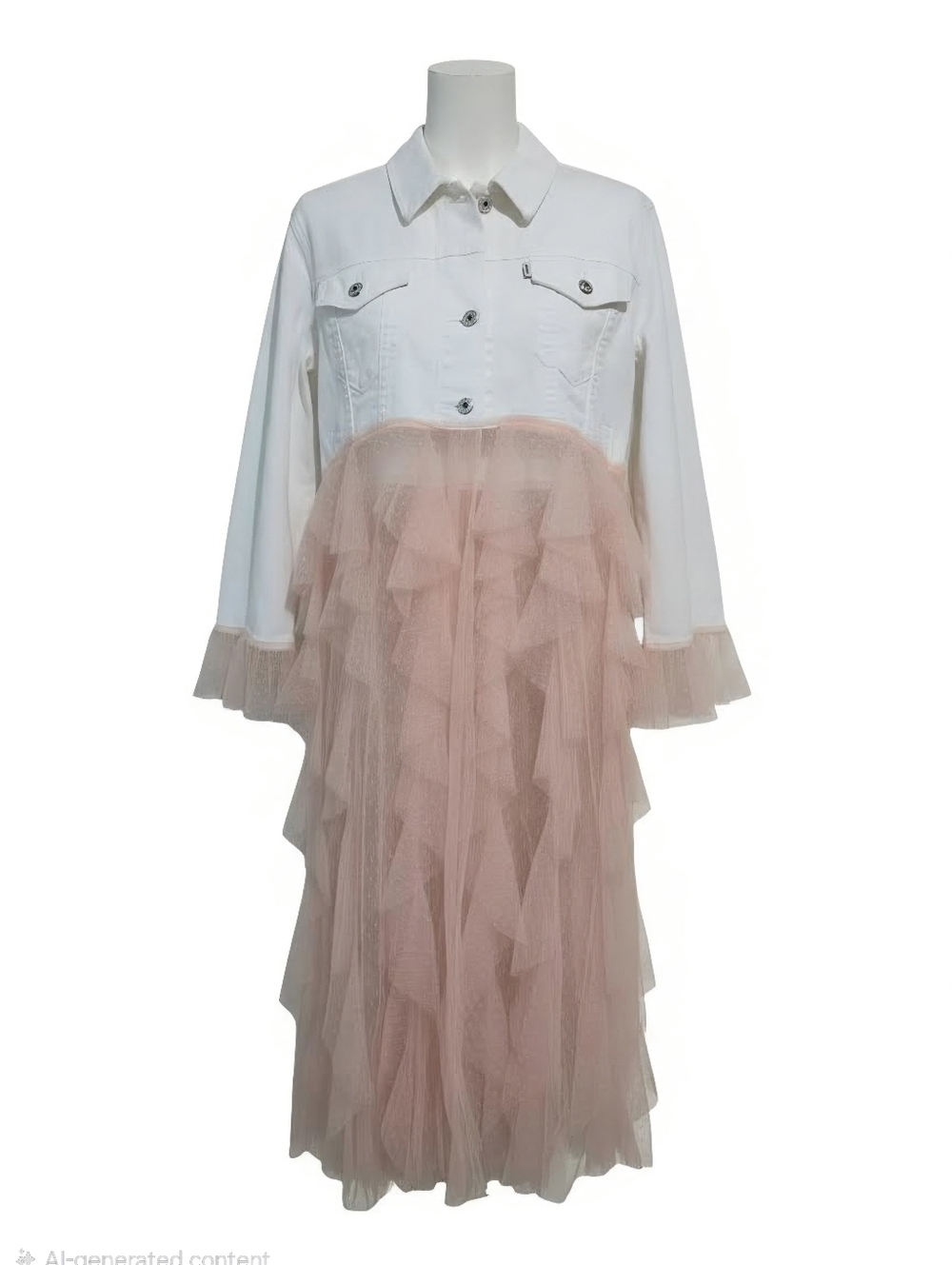 Up-Cycled White & Blush Ruffled Tulle Shacket
